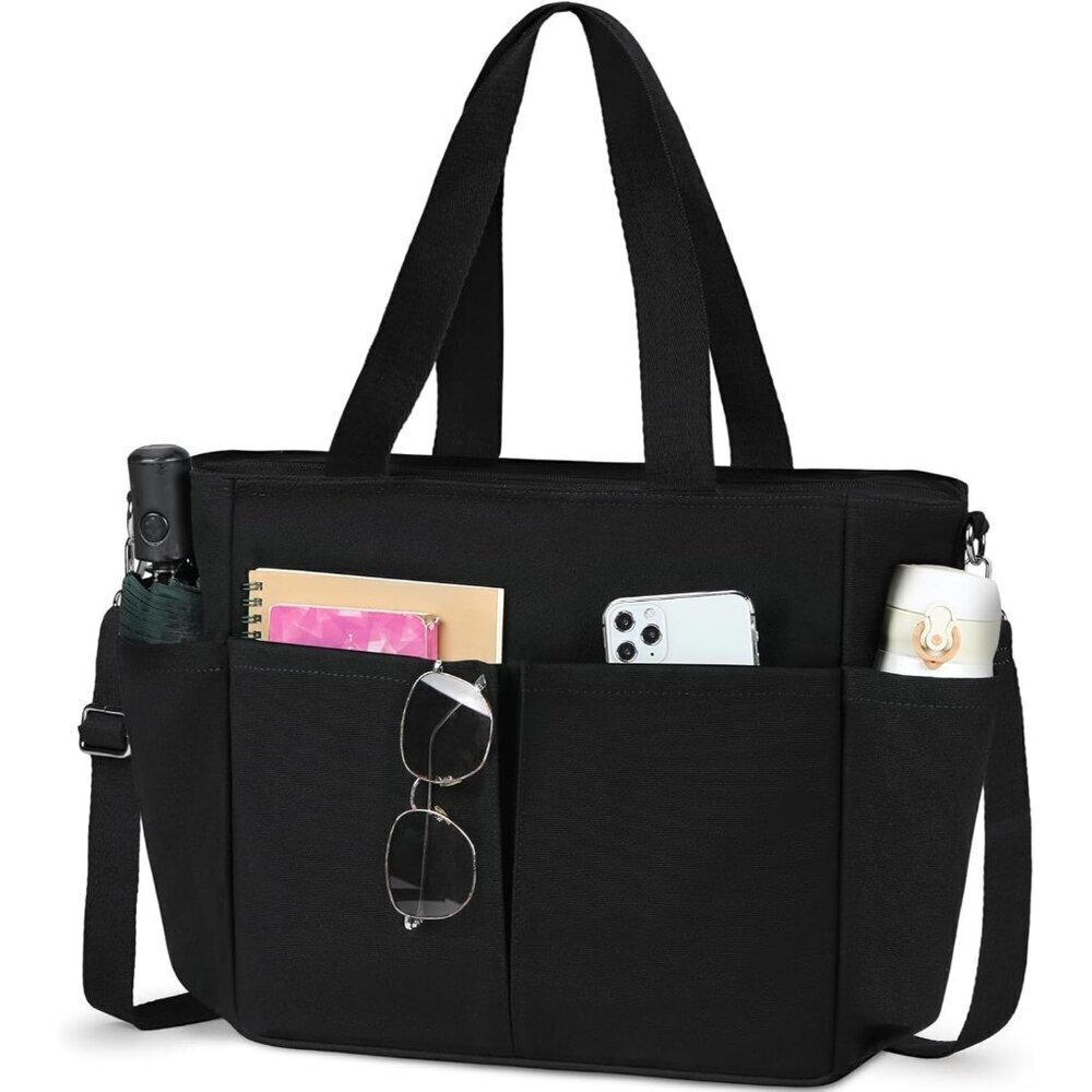 Canvas Tote Bag for Women Water-Resistant Crossbody Shoulder Handbag with Zipper